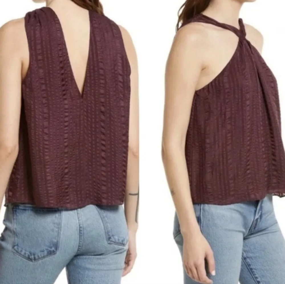 Frame Draped Textured Silk Halter Top in Cabernet Size S NWOT'S